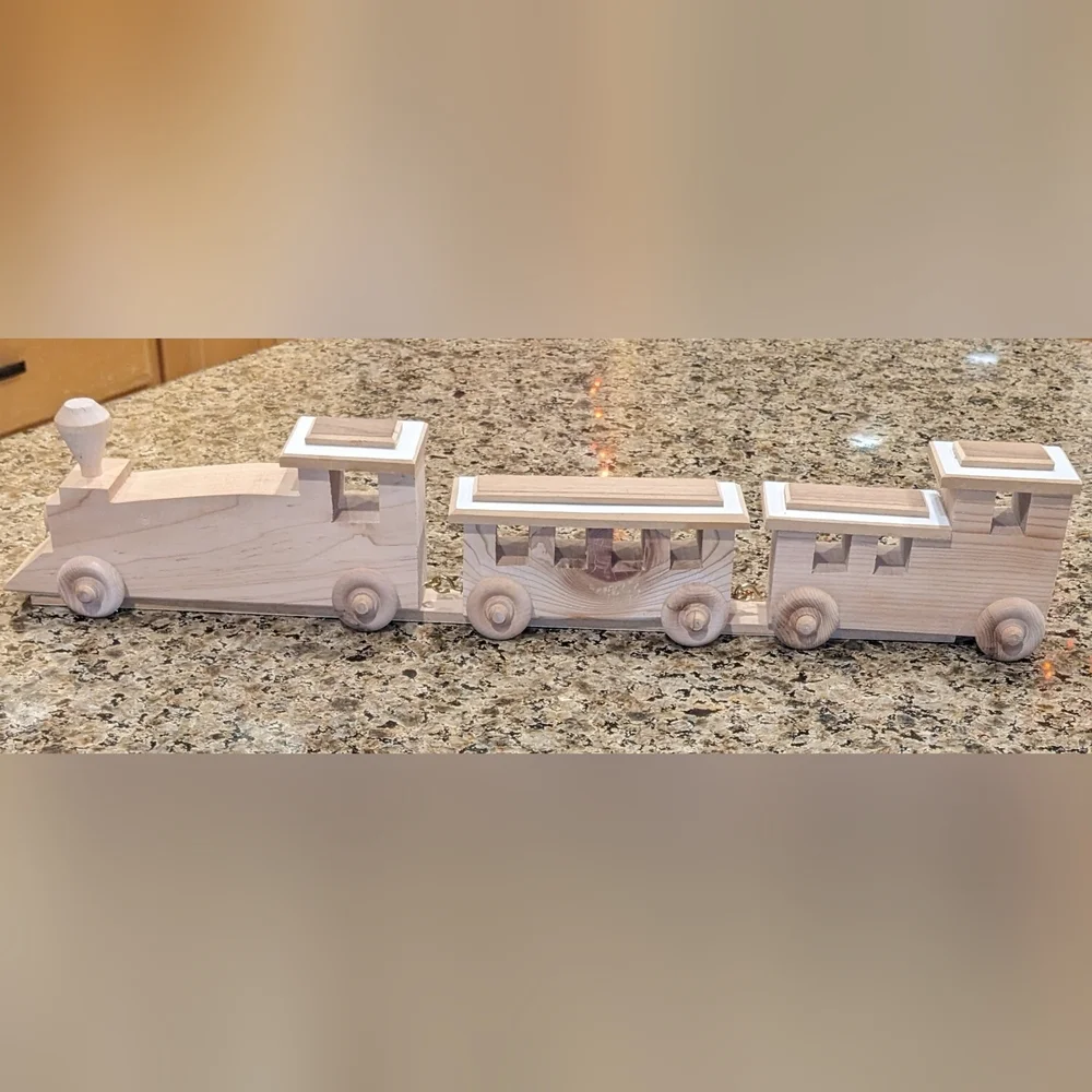 Vtg Wood Train Mid-Century Modern Solid Handcrafted Natural Locomotive